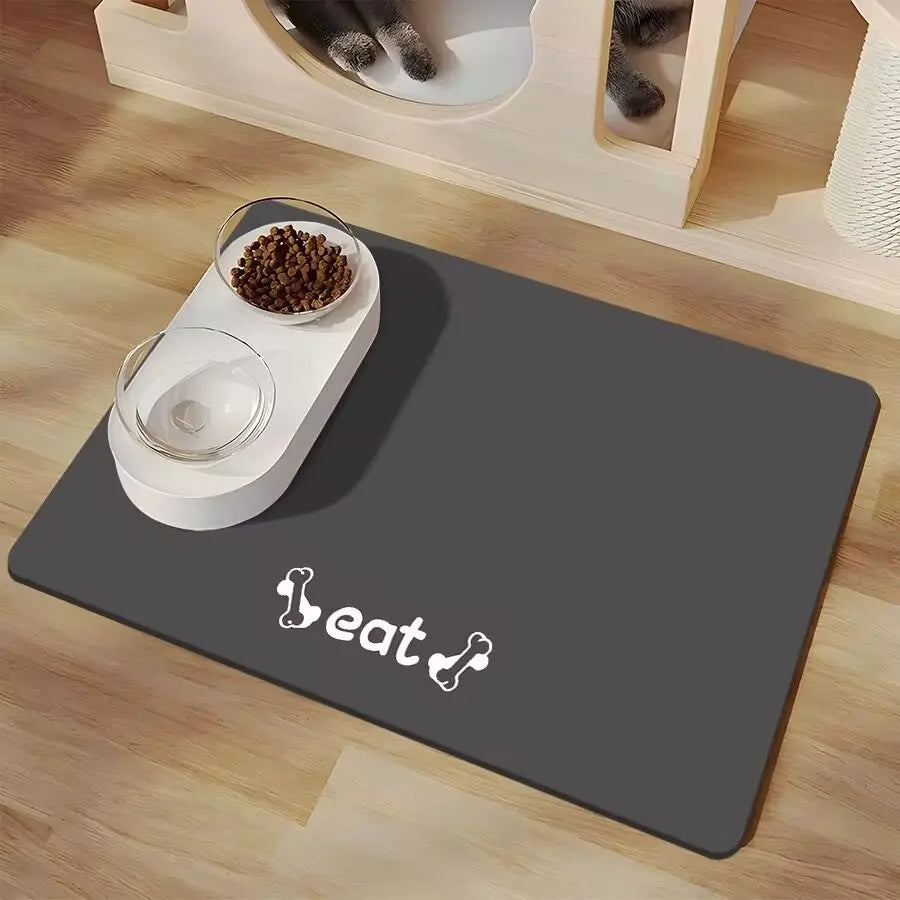 Minimalist Pet Feeding Mat for Pets Dirt-Resistant Scratch-Proof Spill-Proof Dark Color Paw Print & Bone Patterns Non-Slip