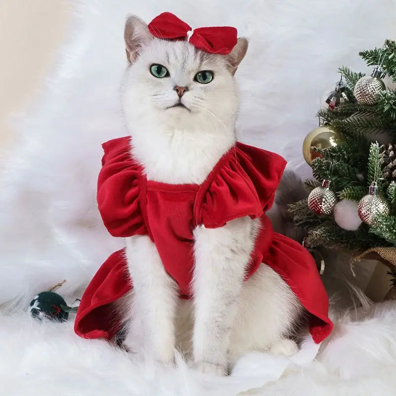 Pet Dresses Pet Cat Dress Clothes Christmas Dog Dress Dog Slip Dress ，Coat Dress Red Skirt Costume Pet Cat Warm Dress Bow Skirt Pet Costume