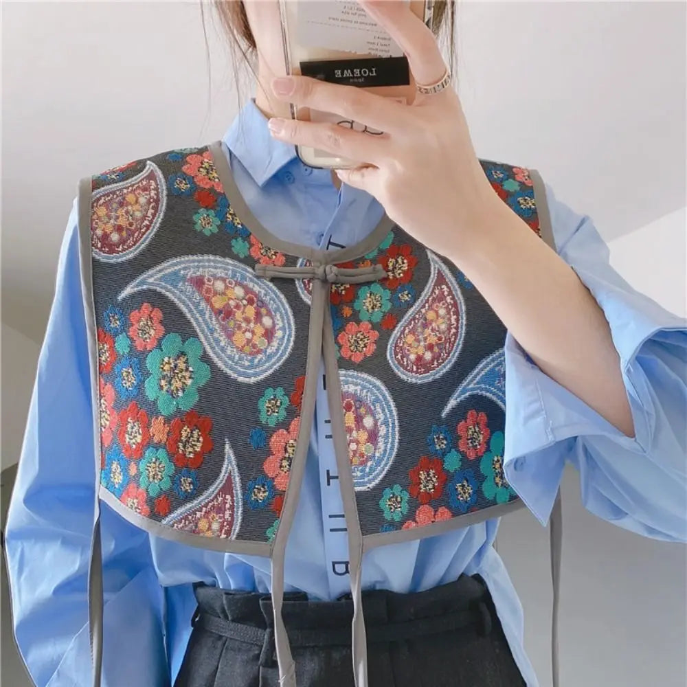 Fashion Embroidery Shoulder Wraps Flower Vintage Shawl Detachable Coat Cover Decorating for Women