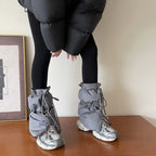 30/42cm New Thick Leg Warmer Women Ankle Warmer Drawstring Padded Puffer Split Boot Cuffs Adjustable Calf Gaiters Winter