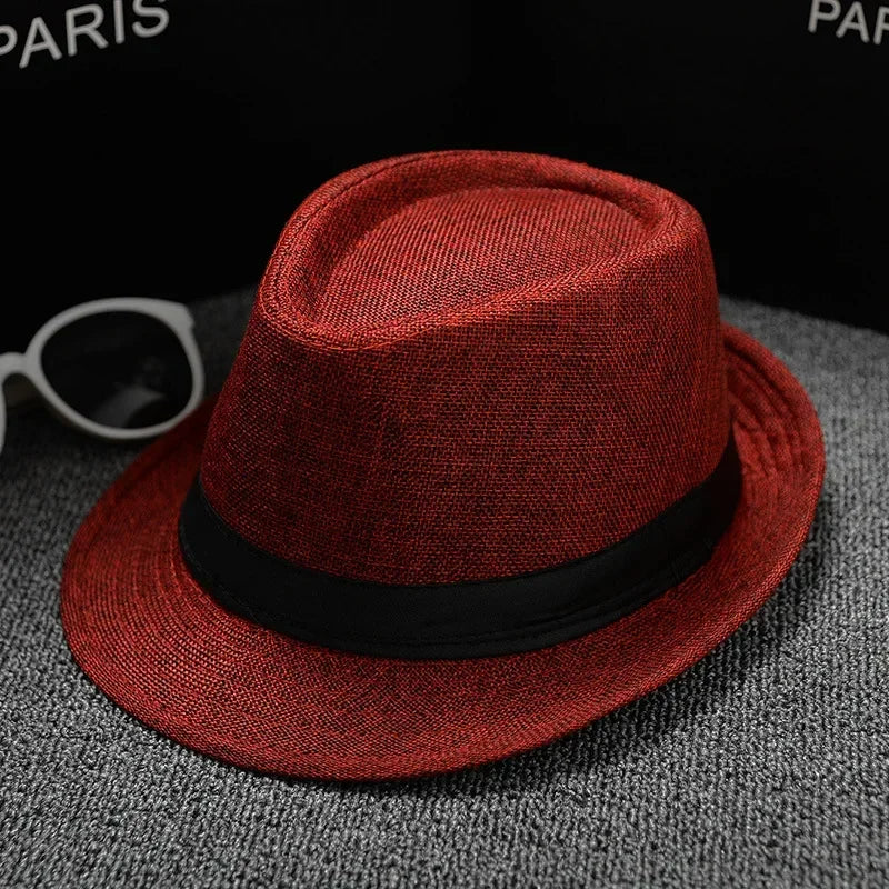 Summer Fedora Hat for Men Fashionable Elegant Vintage Black Women White Red Brim Panama Top Jazz Beach Unisex Classic Cap