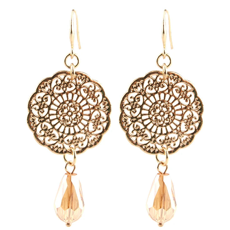 Drop Earrings Dangle Bohemian Metal Carving Hollow Pattern Crystal Water Charm 2023 New Hot Fashion Jewelry Accessories Brand Ms