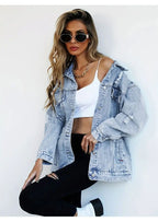 Jeans Jackets for Woman Jackets Euramerican Hole Autumn Winter Women's Jeans Coats Outerwears Denim Top New Female Jean Fashion