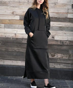 women's hoodies Hoodies Dress for Women Fashion  2024 Hem Lace-up Midi Robe Hooded Long Vestidos Winter Warm Casual Loose Sweatshirt Dress