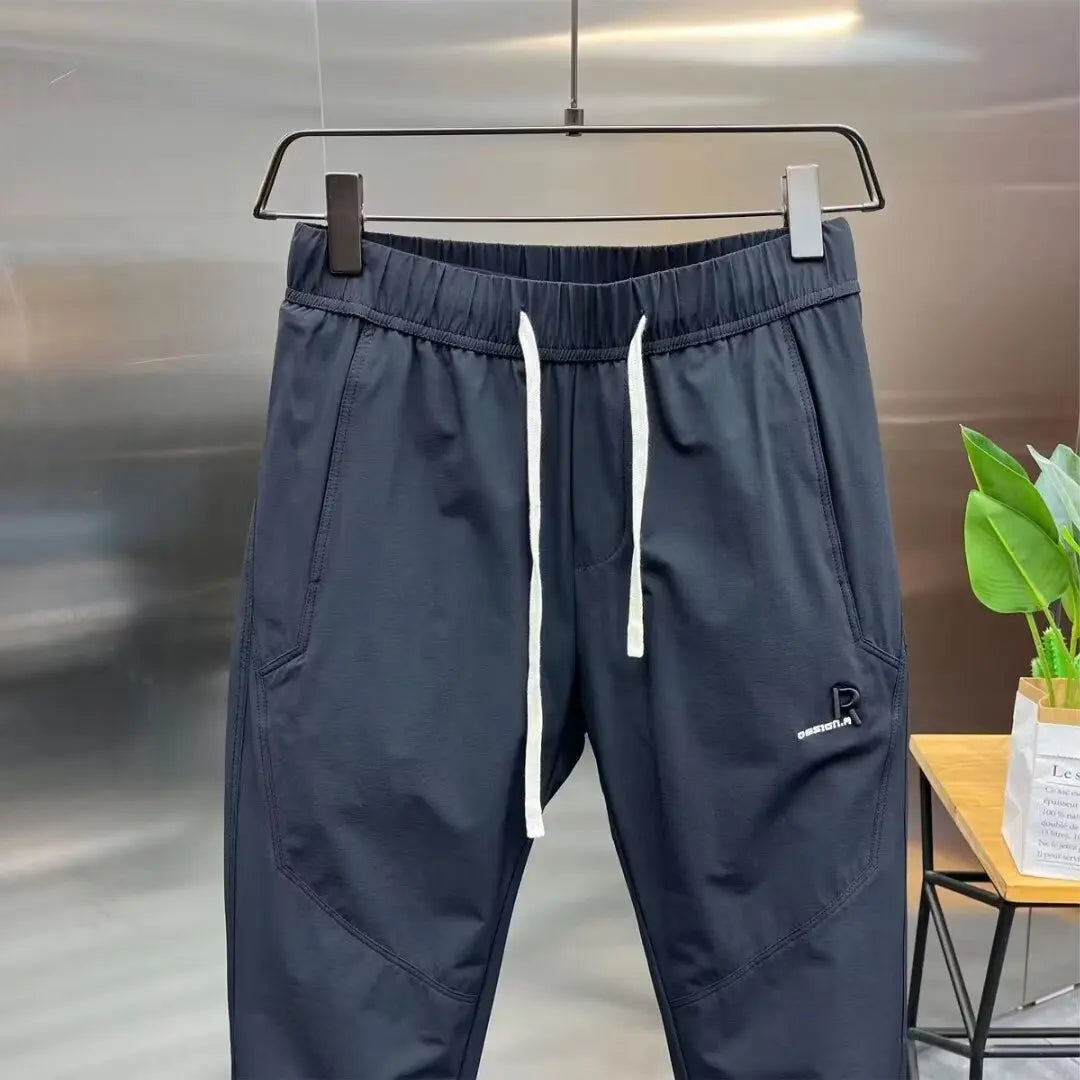 Men's Summer Pants Man Sweatshirt Men's Cropped Trousers Male Clothes Running Jogging Sport Big Size Joggers Ice Silk Pants Gym