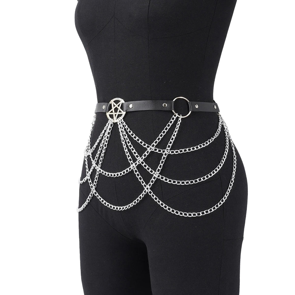 Women Fashion Belly Belt Chain Street Style Belt With Chain Gothic harness chain bustier Harness Waist Belt Clothing Accessories