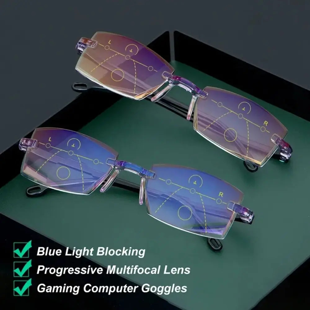 Intelligent Zoom Anti-blue Light Reading Glasses Frameless Cutting Edge Presbyopic Glasses Men and Women Presbyopic Glasses
