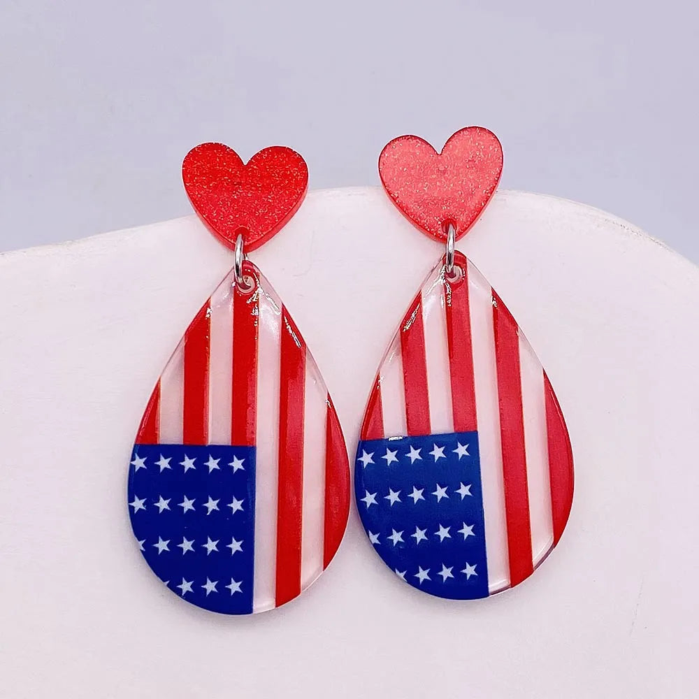Patriotic Earrings 4th of July Earrings American Flag Sunflowe Acrylic Earrings for Women Independence Day Party Jewelry Gifts