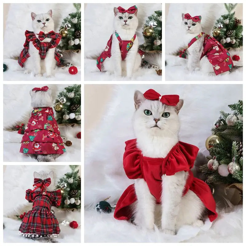 Pet Dresses Pet Cat Dress Clothes Christmas Dog Dress Dog Slip Dress ，Coat Dress Red Skirt Costume Pet Cat Warm Dress Bow Skirt Pet Costume