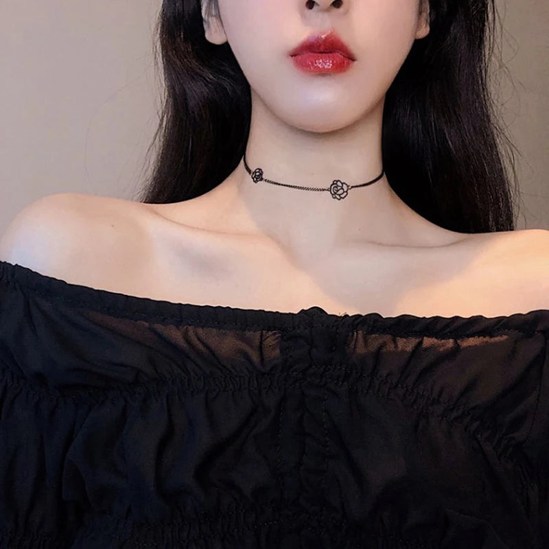 1PC Korean Chokers Necklaces Gothic Rose Short Necklace Neck Chains Choker CollaresParty Aesthetic Accessories Jewelry Gift