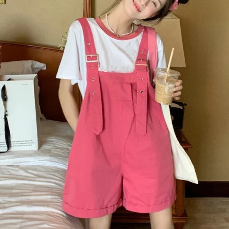 Summer Overalls Jumpsuits For Women Casual Adjustable Strap Loose Sweet Chic Kawaii Streetwear Shorts Rompers Playsuits Outfits