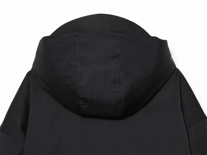 Women's Coat 2025 Autumn New Style Black Long Sleeve Hooded Waterproof Windproof Simple Jacket Casual Fashion Versatile