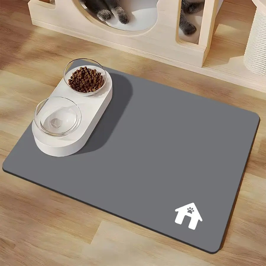 Minimalist Pet Feeding Mat for Pets Dirt-Resistant Scratch-Proof Spill-Proof Dark Color Paw Print & Bone Patterns Non-Slip