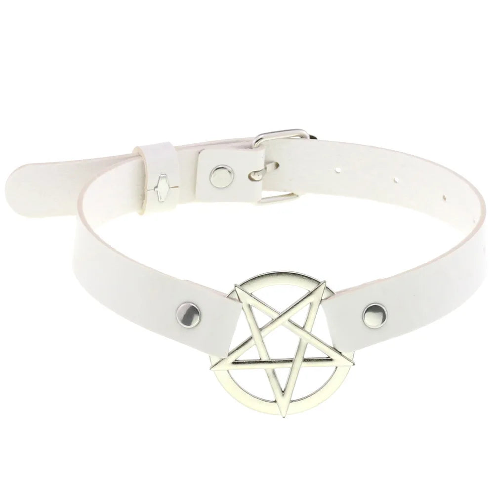 New Harajuku Chocker Sexy Pentagram Rivets White Goth Punk Chokers Gothic Choker Necklace for Women Hip Hop Bondage Cosplay