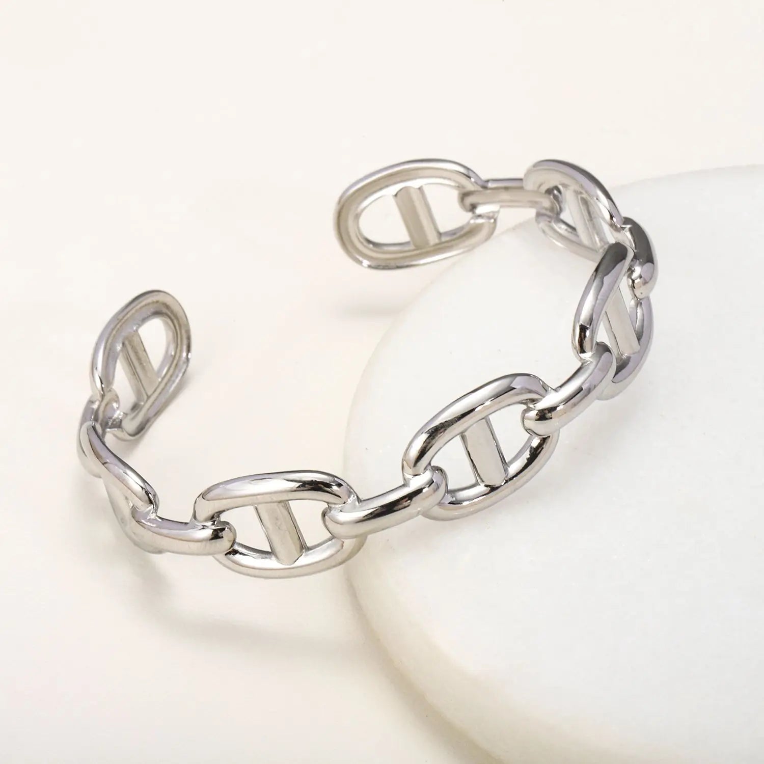 Titanium - Steel Gold - Plated C - Shaped Open - Ended Bangle. A Unique, Irregularly Spliced And Niche Accessory For Women.