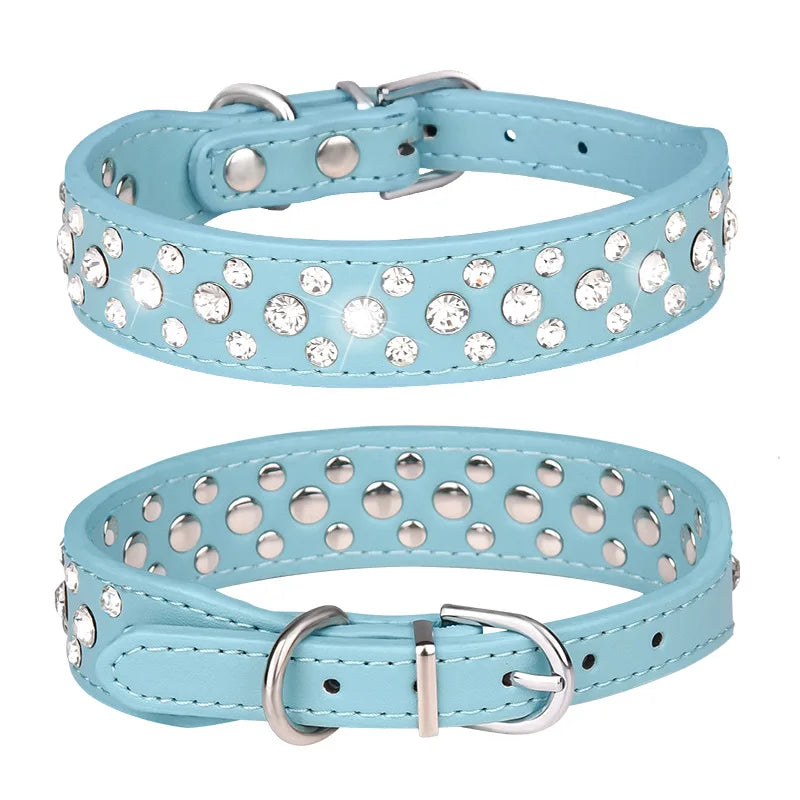 Pet collars for small dogs, pet collars, rhinestone PU collars for cats and dogs, adjustable to prevent pets from being lost
