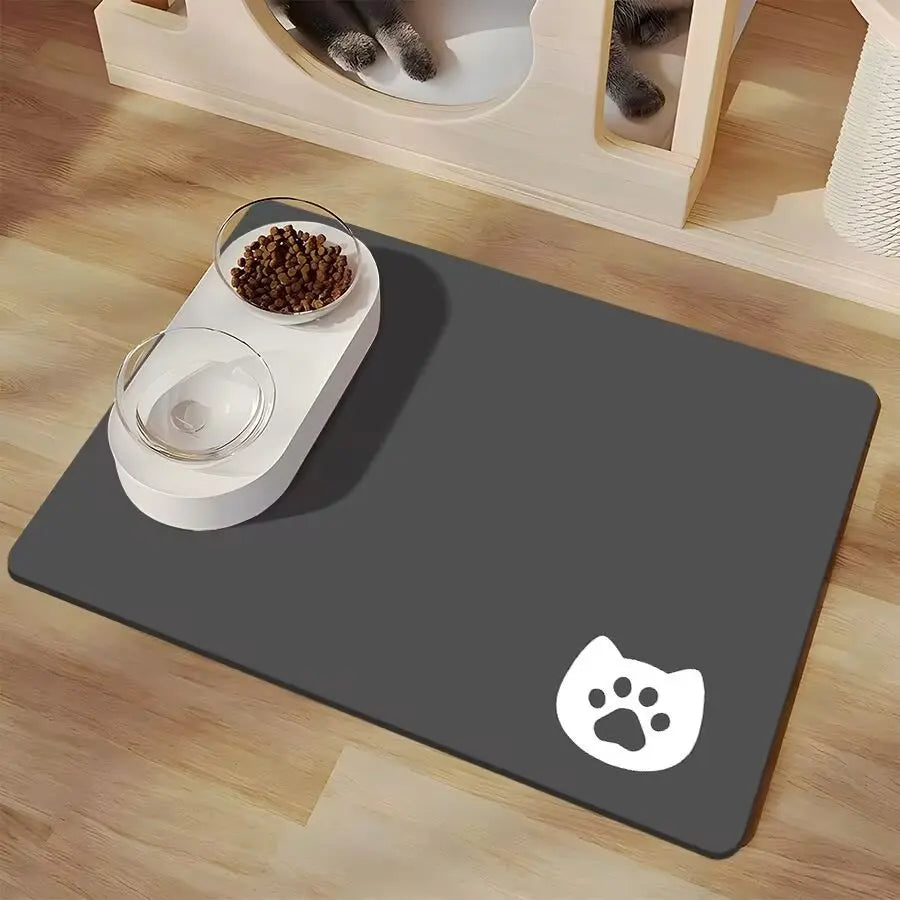 Minimalist Pet Feeding Mat for Pets Dirt-Resistant Scratch-Proof Spill-Proof Dark Color Paw Print & Bone Patterns Non-Slip