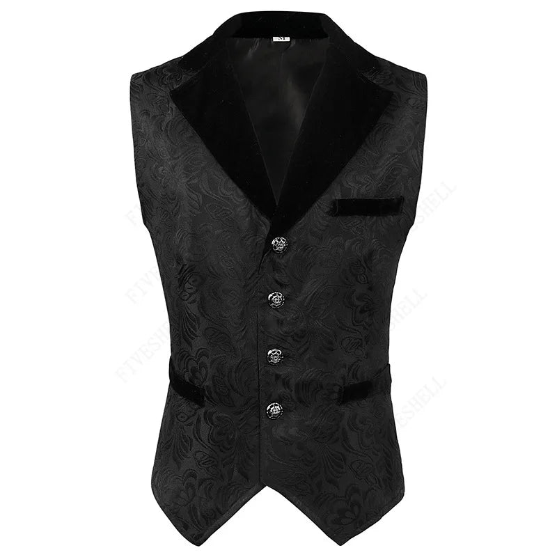 Men Steampunk Renaissance Cosplay Medieval Gothic Waistcoat Vest Vintage Vicotiran Jacquard Swallow Top Noble Fiveshell Costume