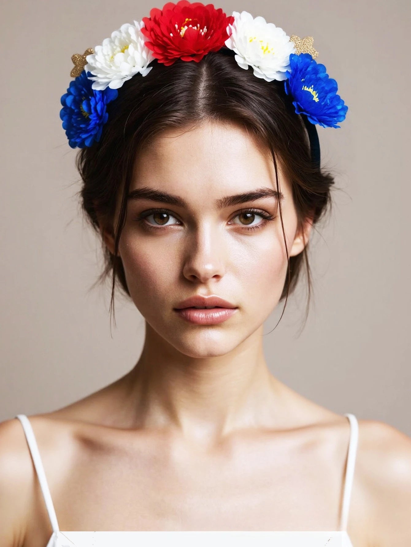 Floral 4th of July Headband Blue White Red Flower Headbands for Women Girls Crown Hair Wreath for Independence Day