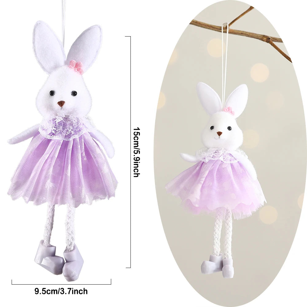 Easter Bunny Hanging Ornaments Pastel Purple Green Blue Yellow Skirt Rabbit Doll Figurine Kids Gifts Spring Easter Decorations