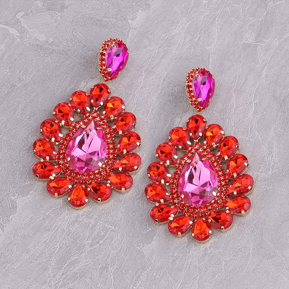 New Big Drop Dangle Earrings For Women Fashion Jewelry Party Multicolors Crystal Drills Statement Earrings Accessories Wholesale