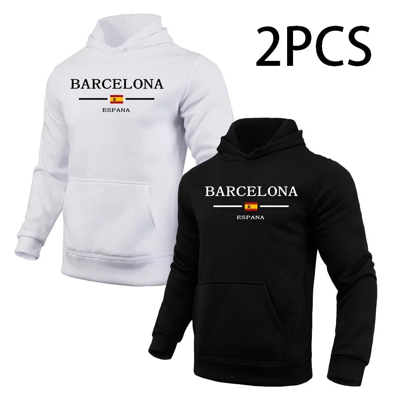 2 in 1 Hoodie for Man Barcelona Print Fall Winter Casual Sporty Jogger Sweatshirt Home Outdoor Comfort Warm Fashion Pullover