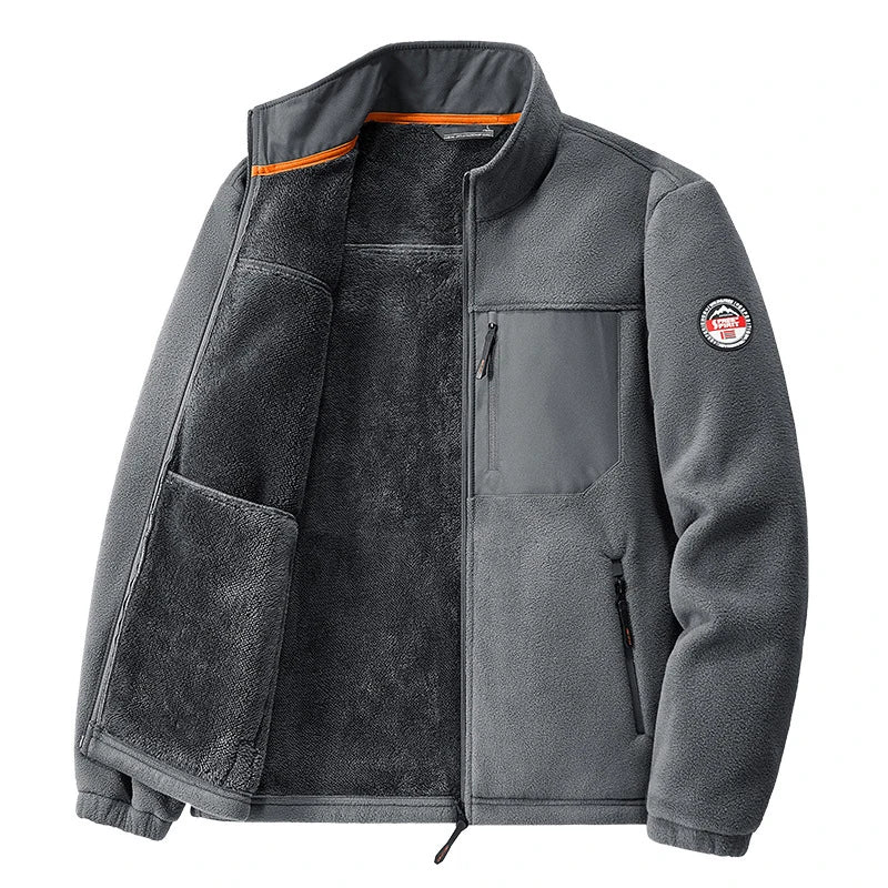 Winter Men Warm Jackets Sports Stand Collar Fleece Coats Thickened Fleece Cardigan Sweatshirt  Windbreaker Hiking Overcoat