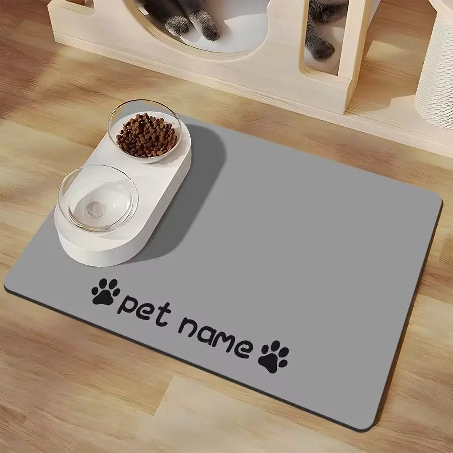 Minimalist Pet Feeding Mat for Pets Dirt-Resistant Scratch-Proof Spill-Proof Dark Color Paw Print & Bone Patterns Non-Slip