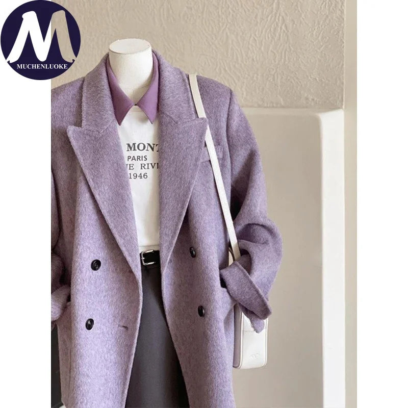 Coats for Woman Autumn Winter New Elegant Long Sleeves Short Woolen Jacke Korean Fashion Casual Loose Keep Warm Versatile Coats