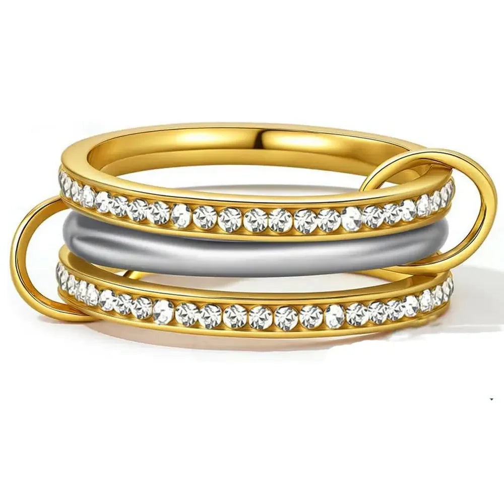 Stackable Rings for Women Statement Mixed Metals Multi Ring Stack Cubic Zirconia Connected Bands Stacking Jewelry