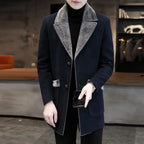 Men Business Jacket Medium Length Single-breasted Plush Collar Overcoat Autumn Winter Woolen Coat Windbreaker Male Trench Coat