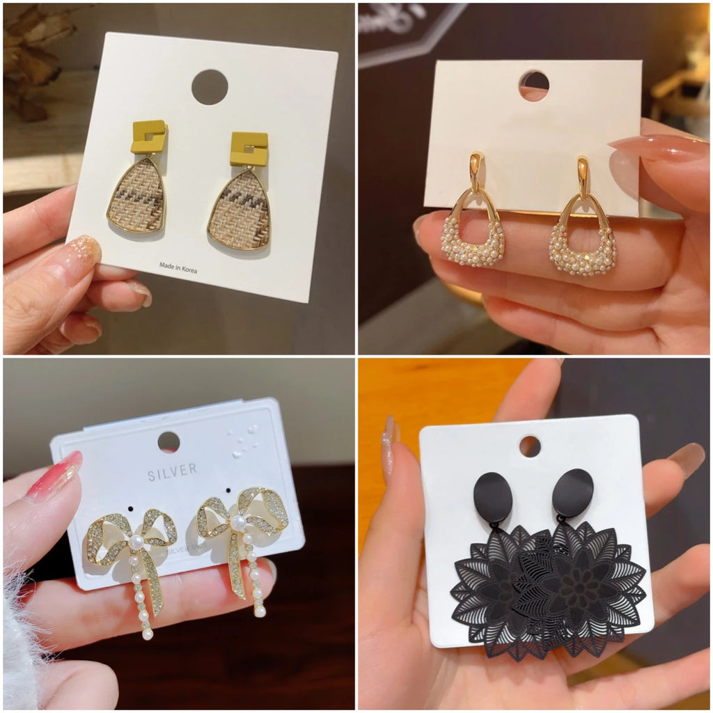 Drop Earrings for Women White Flower Heart Crystal Bow Round Circle Long Pearl Dangle Earrings Geometry Statement Jewelry Gift