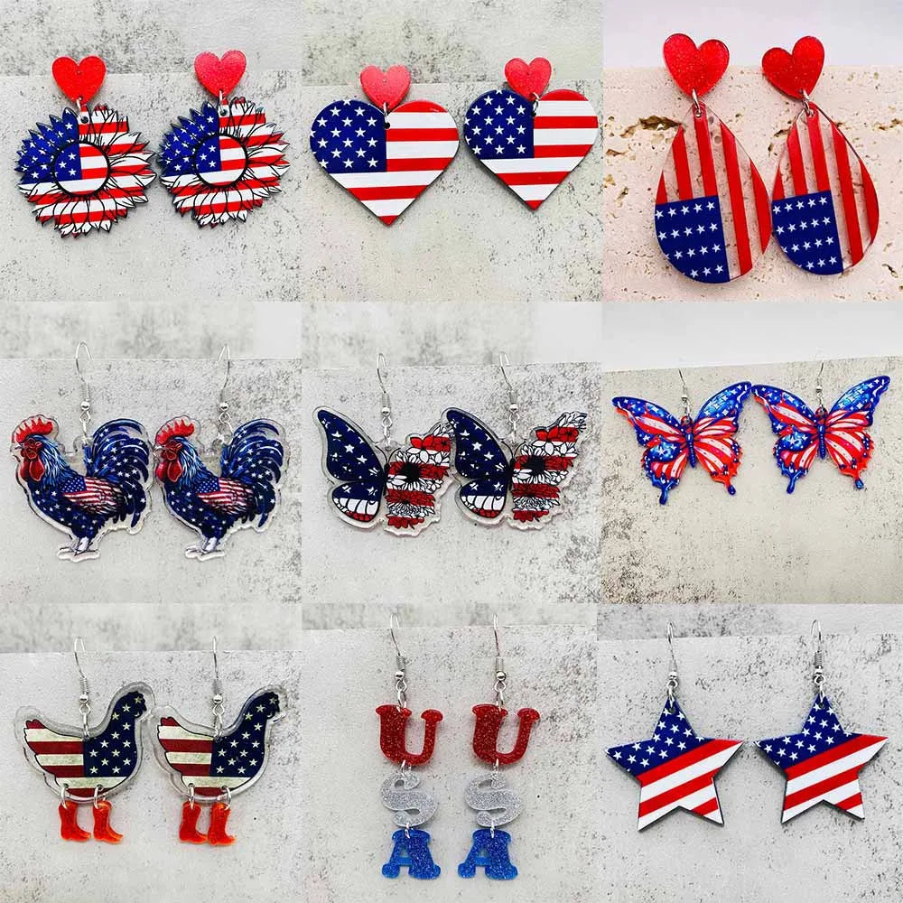 Patriotic Earrings 4th of July Earrings American Flag Sunflowe Acrylic Earrings for Women Independence Day Party Jewelry Gifts