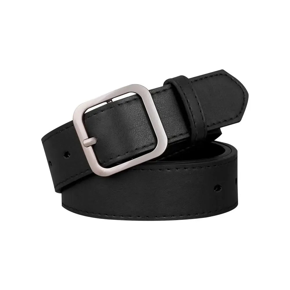 Leather Belt For Women Square Buckle Pin Buckle Jeans Black Belt Chic Luxury Brand Fancy Vintage Strap Female Waistband
