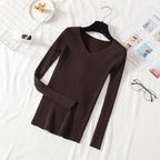 Sweater Autumn and Winter  Long Sleeved Tight Versatile Low-neck Bottoming Shirt Women's Slim Pullover Knitted Sweater  Women