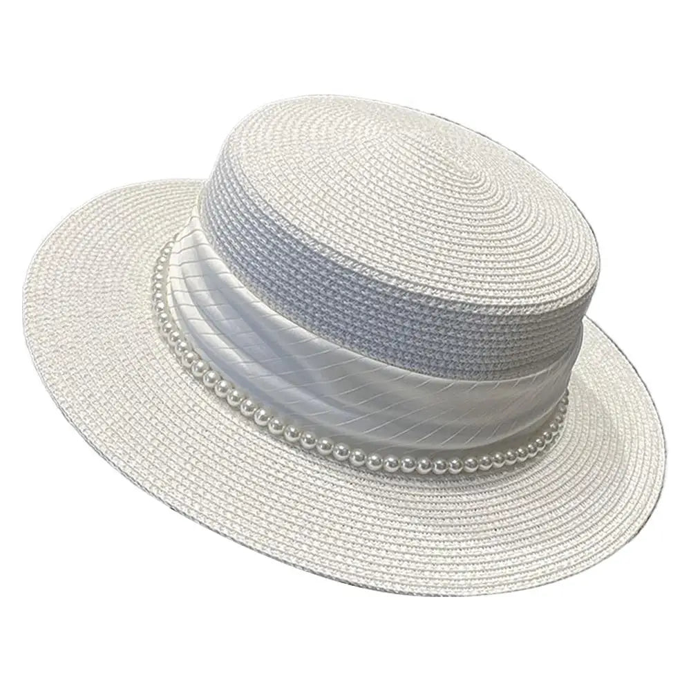 Women's Hat Female Hepburn Style Straw Hat Spring And Summer New Flat Top Hat French Retro Sun Hat Net Red Same Style Straw Hat