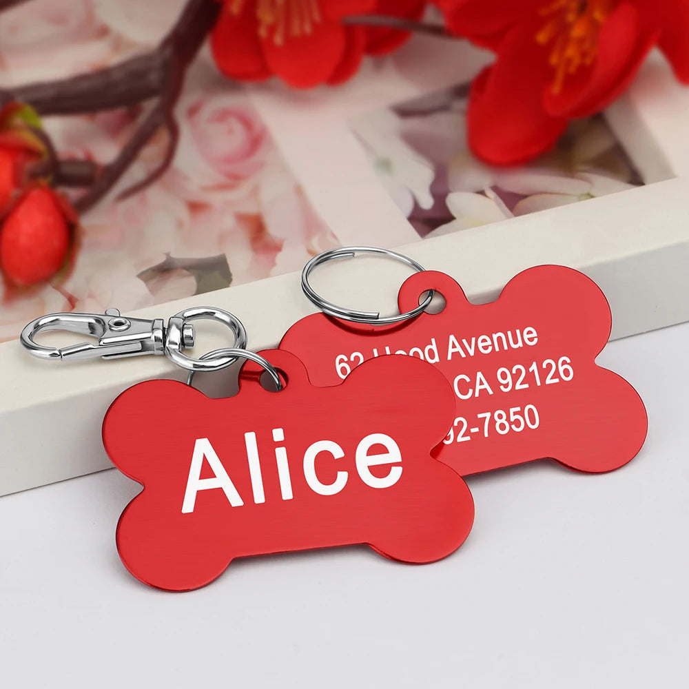 Custom Tags Personalized Dogs Cats ID Tag Custom Alloy Bone Puppy Kitten Collar Accessories Anti-lost Pet Name Tags for Small Large Dog Cat