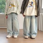 Children Pants 2025 Spring Boys and Girls Korean Solid Casual Denim Straight Leg Pants Children Versatile Loose Wide Leg Pants