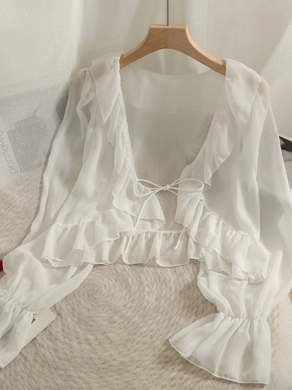 Women's Summer New Sle Sun Protection Clothing Chiffon Bell Sve Lace Trim Cardigan Fairy awl ort Outerwear