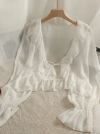 Women's Summer New Sle Sun Protection Clothing Chiffon Bell Sve Lace Trim Cardigan Fairy awl ort Outerwear
