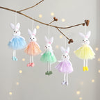 Easter Bunny Hanging Ornaments Pastel Purple Green Blue Yellow Skirt Rabbit Doll Figurine Kids Gifts Spring Easter Decorations