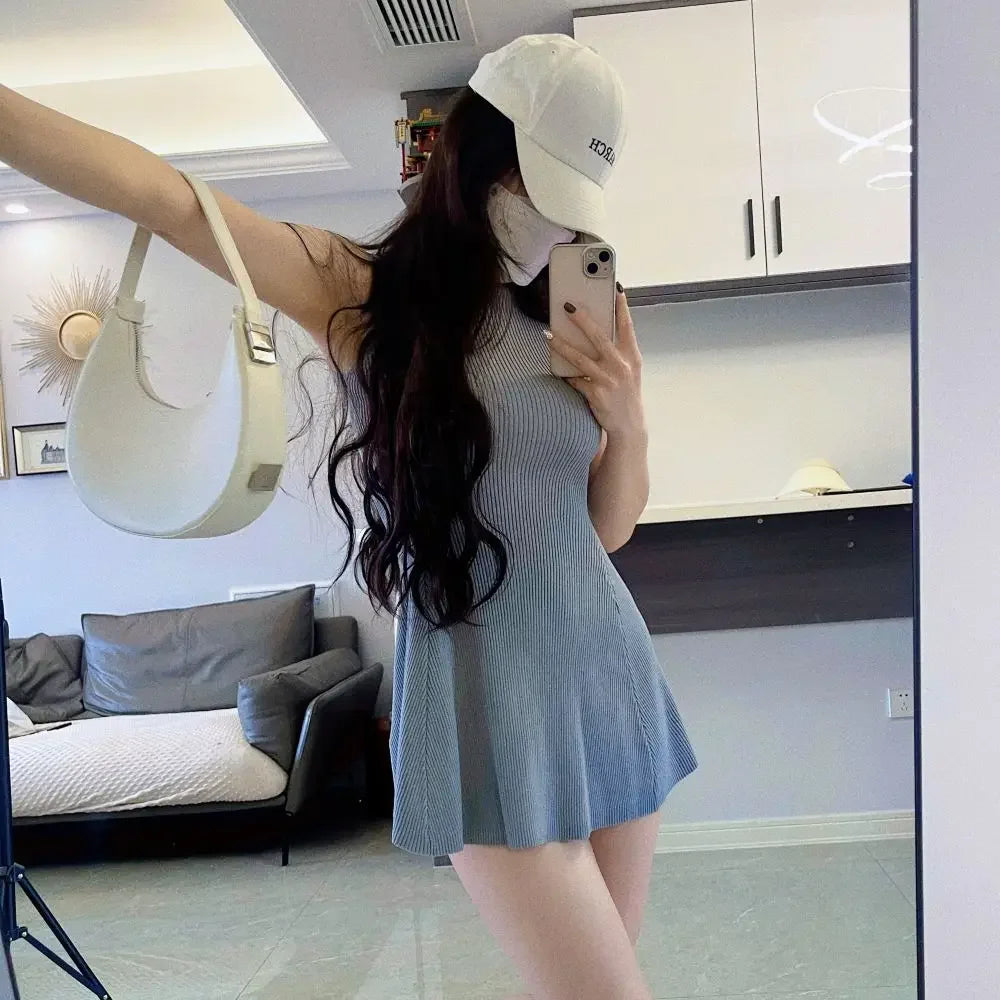 Summer Dresses for Women 2023 Sexy Sleeveless Knitted Dress Vestido Pullover Bodycon Mini Dress