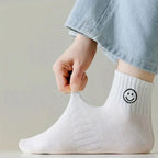 5 Pairs of Whimsical Cartoon Face Print Short Socks - Soft, Breathable, and Comfortable Polyester Knit Fabric