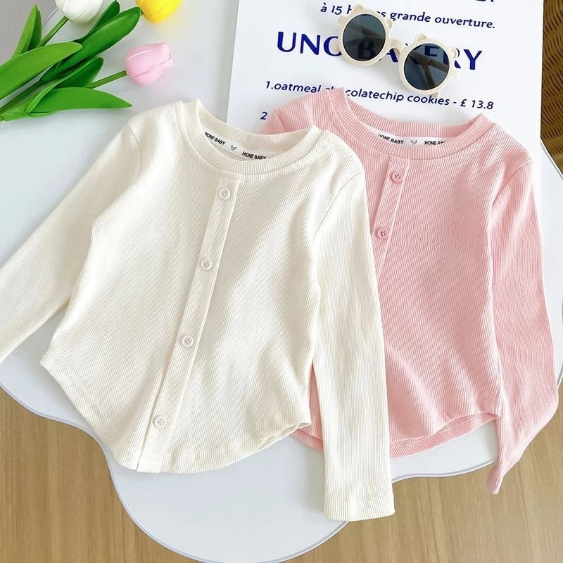 Children T-shirt Slim Top Solid Color Fashion Breasted T-shirt Long Sleeve Girls Play Undershirt Kids Clothes for Girls