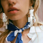 Eardrops Elegant Exaggerated Ear Studs Retro Silver Geometric Metal Earrings Alloy Jewelry Square Tassels Eardrops Bride