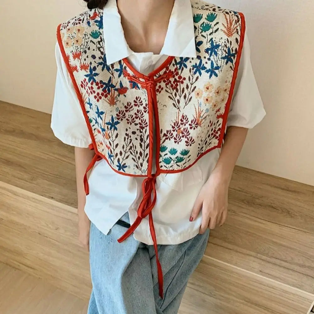 Fashion Embroidery Shoulder Wraps Detachable Vintage Shawl Flower Coat Cover Decorating for Women