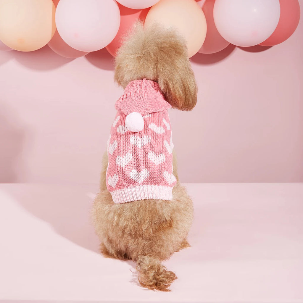 Dog Sweaters Everyday and Valentine's Day Hooded for Small Medium Dogs Turtleneck Pink Dog Sweaters Knit Pullover Pet Sweatershi