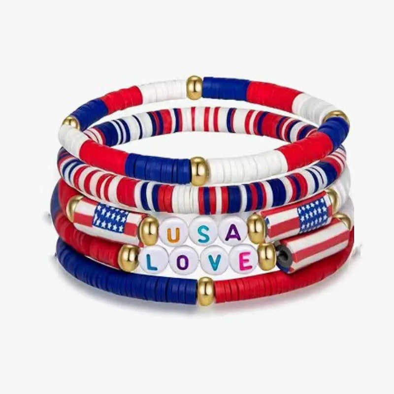 4th of July Outfits Bracelets For Women 3-7 Pack Patriotic Bracelet Decoration for Independence Day Celebration Jewelry Gifts