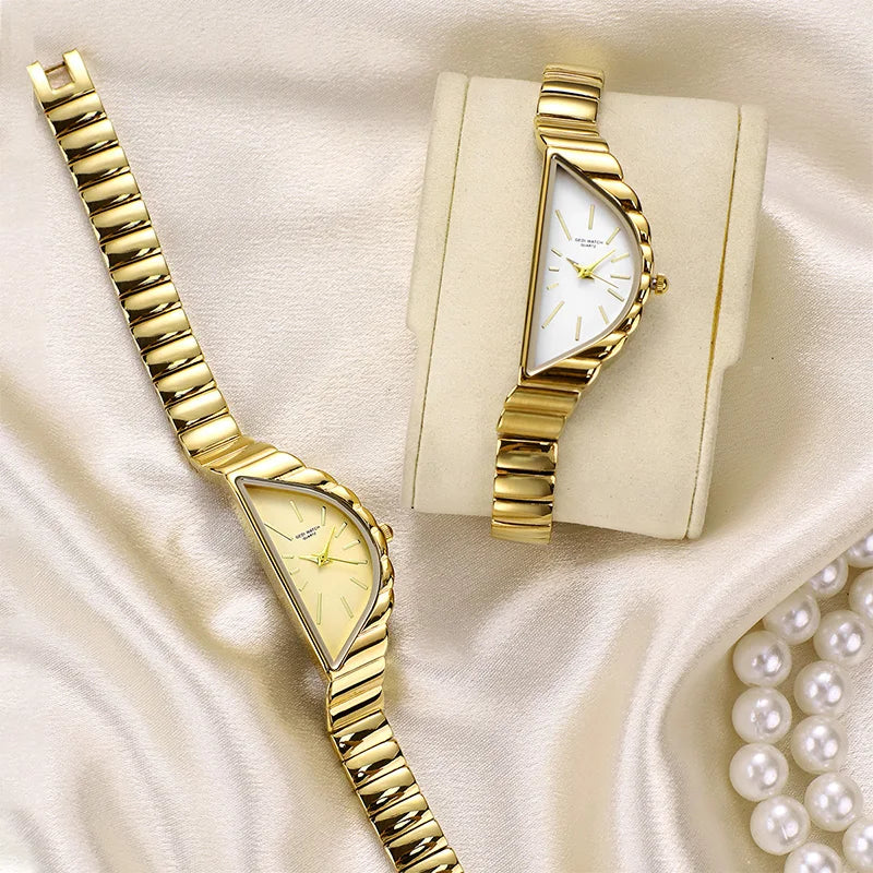 Casual Fashion Watches For Woman Irregular Design Sense Dial Bamboo Shaped Stainless Steel Strap Women's Quartz Wristwatch