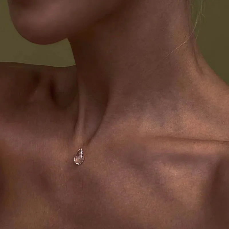 Water Drop Necklace Transparent  Raindrop Earrings Minimalist Ice-Clear Dewdrop Jewelry for Women Elegant Accessories Gift